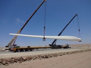 Windmill blade unloading at site